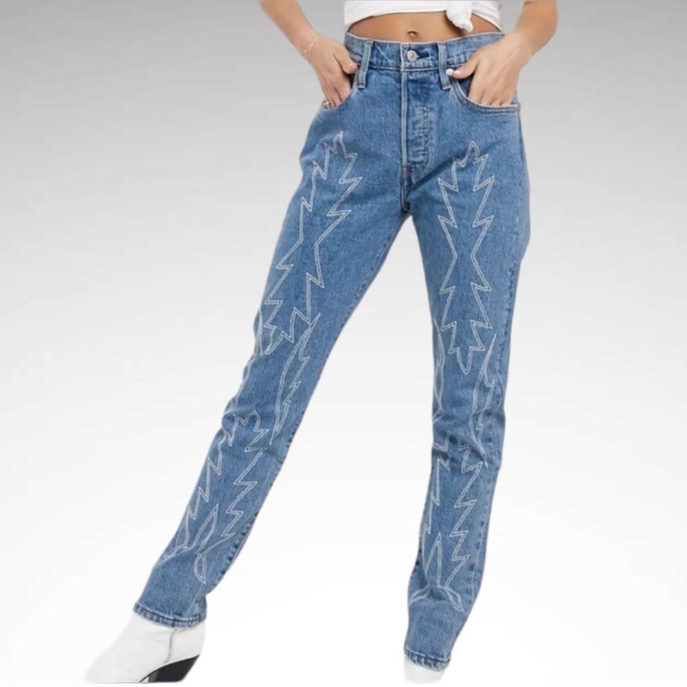 Levi’s Premium 501 Skinny Embroidered Mid Rise Western Jeans Size 28